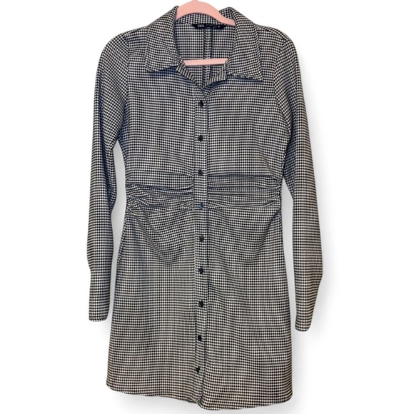 Zara Houndstooth Mini Dress Jacket Womens Size Medium Polyester Button Length 34 - Picture 1 of 8
